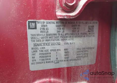 2014 Chevrolet Captiva Sport Lt z USA, uszkodzony, nr VIN 3GNAL3EK0ES681792